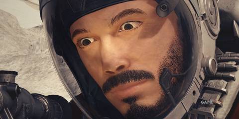 Starfield character eyes wide open in disbelief Constellation space suit helmet