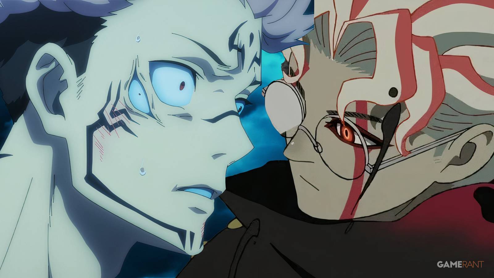 Sukuna faces down Turbo Okarun in a custom image for TheBestWarGames.