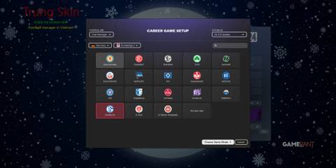 Team selection menu for starting a new career in Football Manager 2024