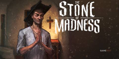 The Stone of Madness Alfredo Martin priest praying next to game logo