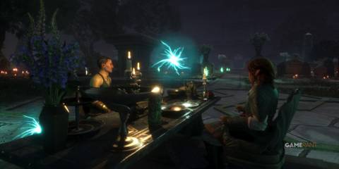 Emmrich and Rook on a dinner date in Dragon Age: The Veilguard
