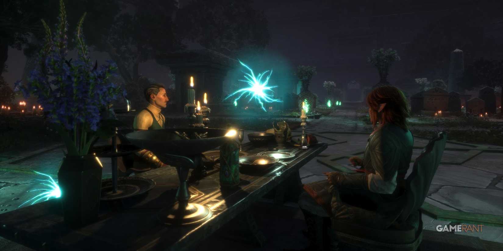 Emmrich and Rook on a dinner date in Dragon Age: The Veilguard