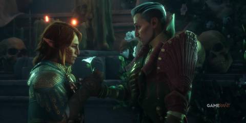 Emmrich giving Rook a flower in Dragon Age: The Veilguard