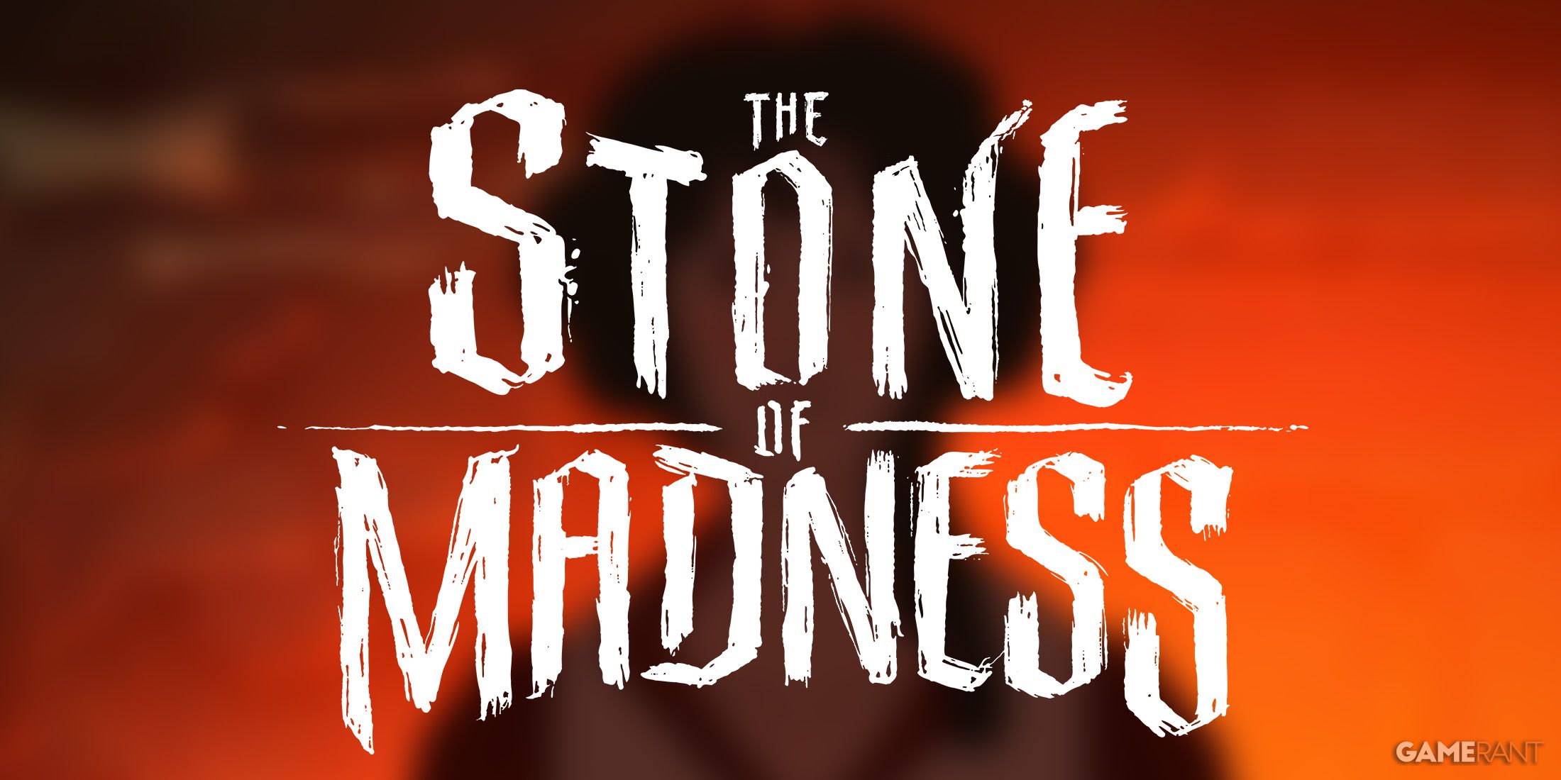 white The Stone of Madness logo over blurred Leonora Guzman artwork