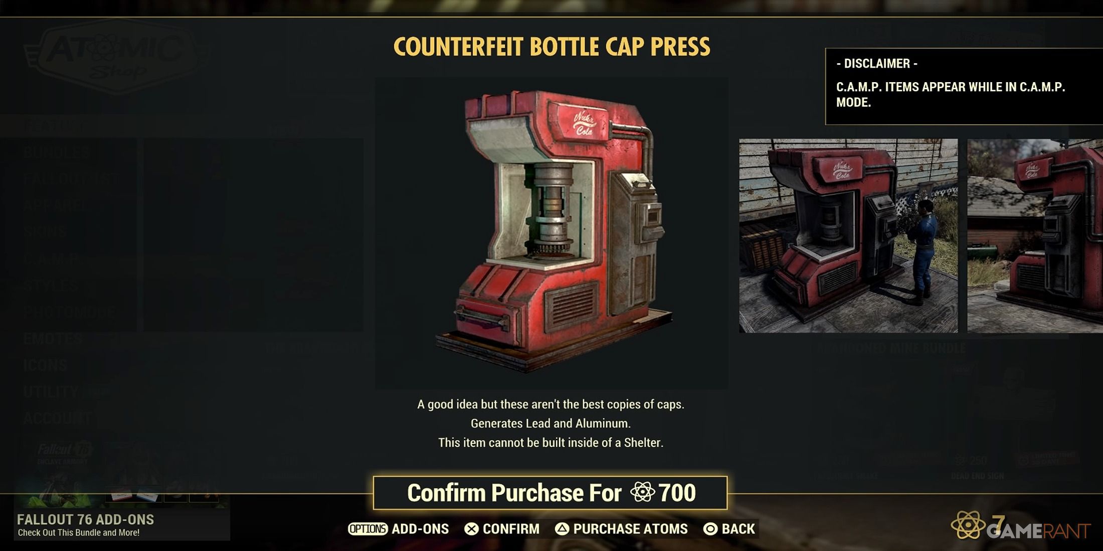 Atomic Shop Press In Fallout 76