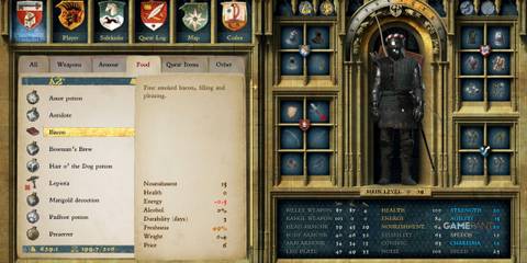 Bacon loses freshness over time, impacting nourishment in Kingdom Come Deliverance Hardcore Mode