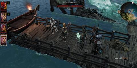 Characters talking to the Unead Ferryman in Divinity: Original Sin 2