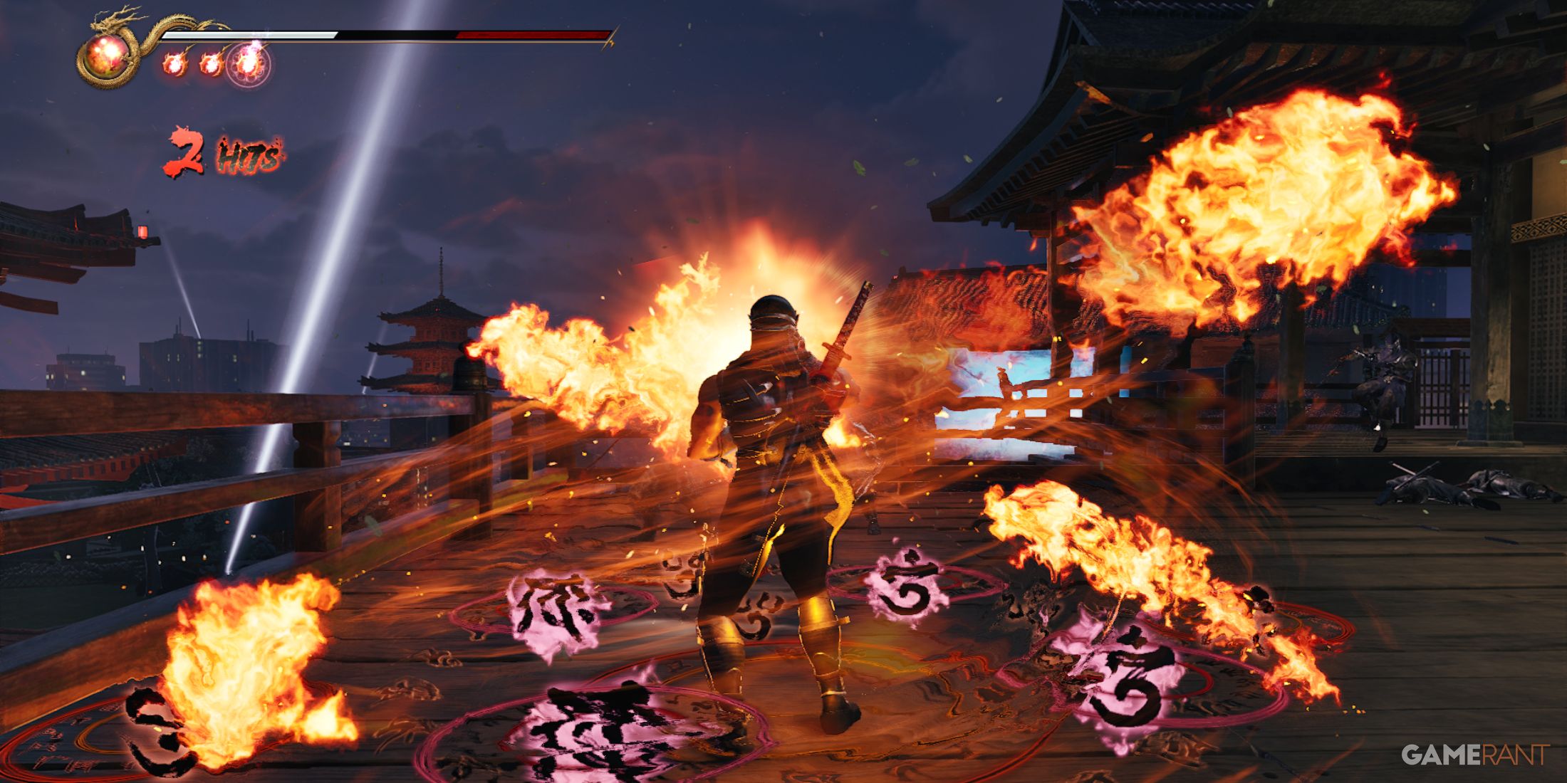 Epic fiery Ninpo attack performed by Ryu Hayabusa in Ninja Gaiden 2 Black