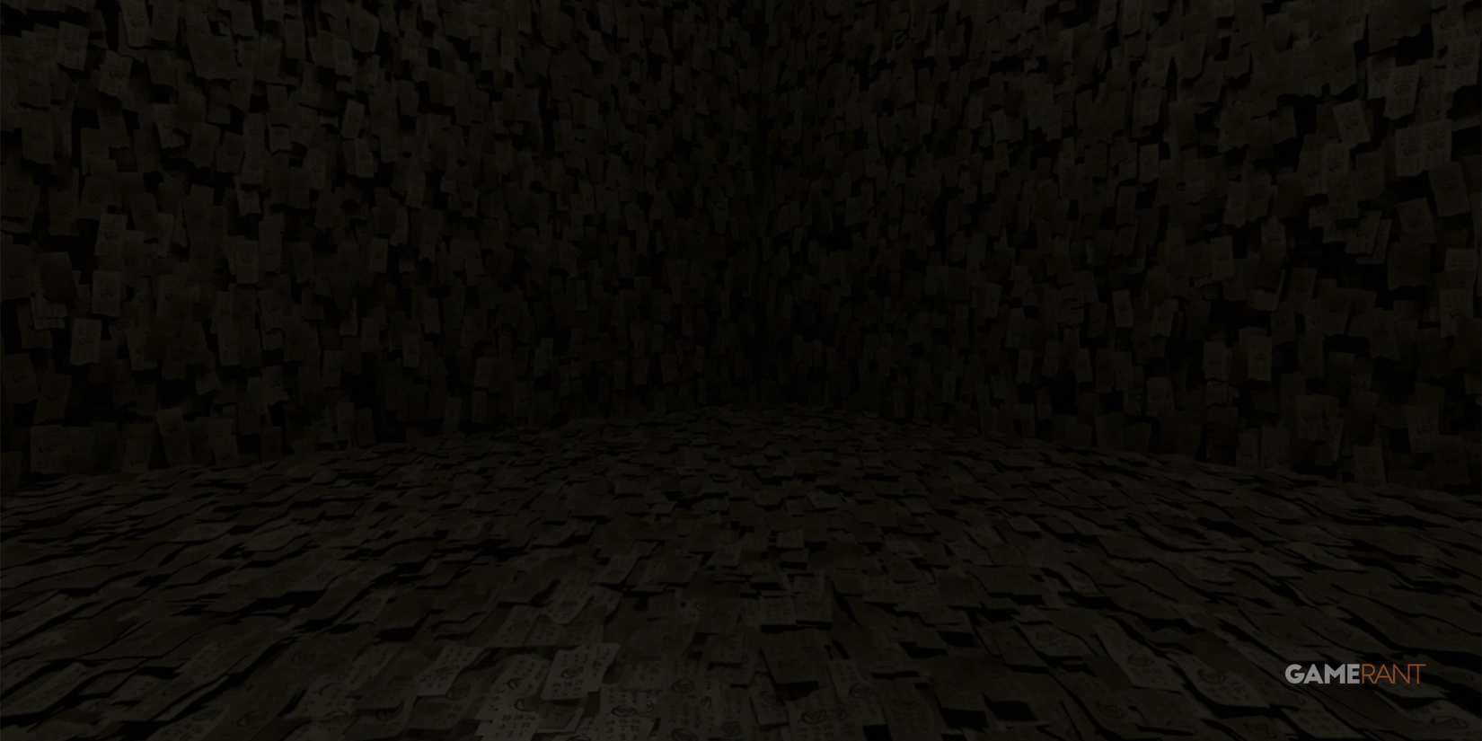 A dark, hidden room full of talismans in Dandadan.
