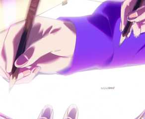 Hirose's hands draw at lightning speed on a glowing sheet of paper in Zenshu.