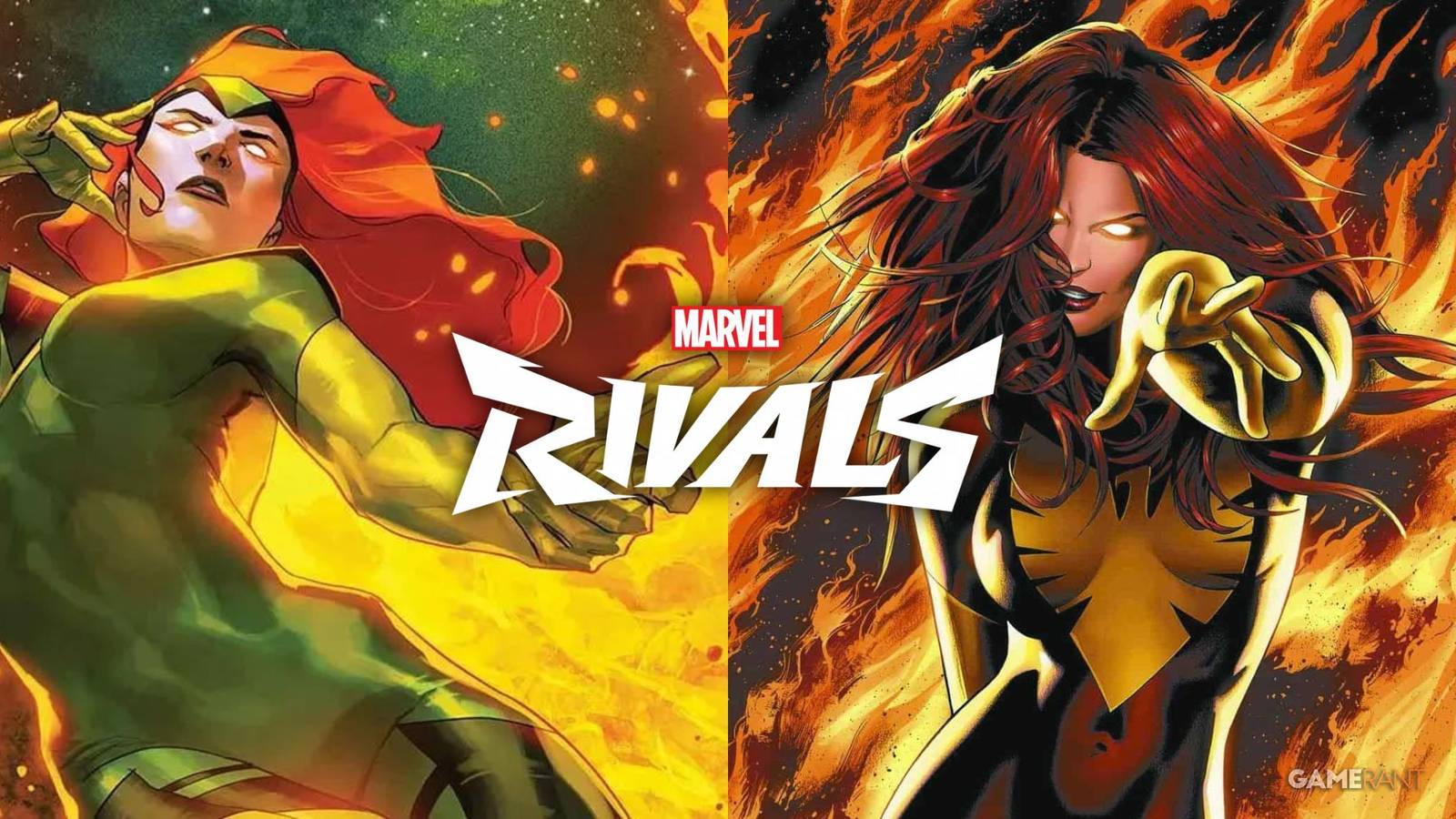 Jean Grey as depicted in the new ongoing Phoenix comic 2024, as well as an iconic depiction of her Dark Phoenix form