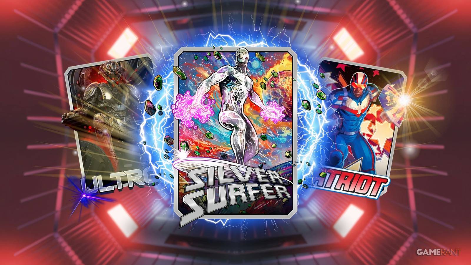 silver surfer, patriot and ultron cards in marvel snap.