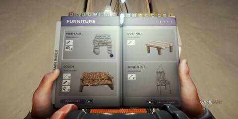 The Forest: 10 Tips For Designing The Best Base Player opening the handbook for furniture blueprints