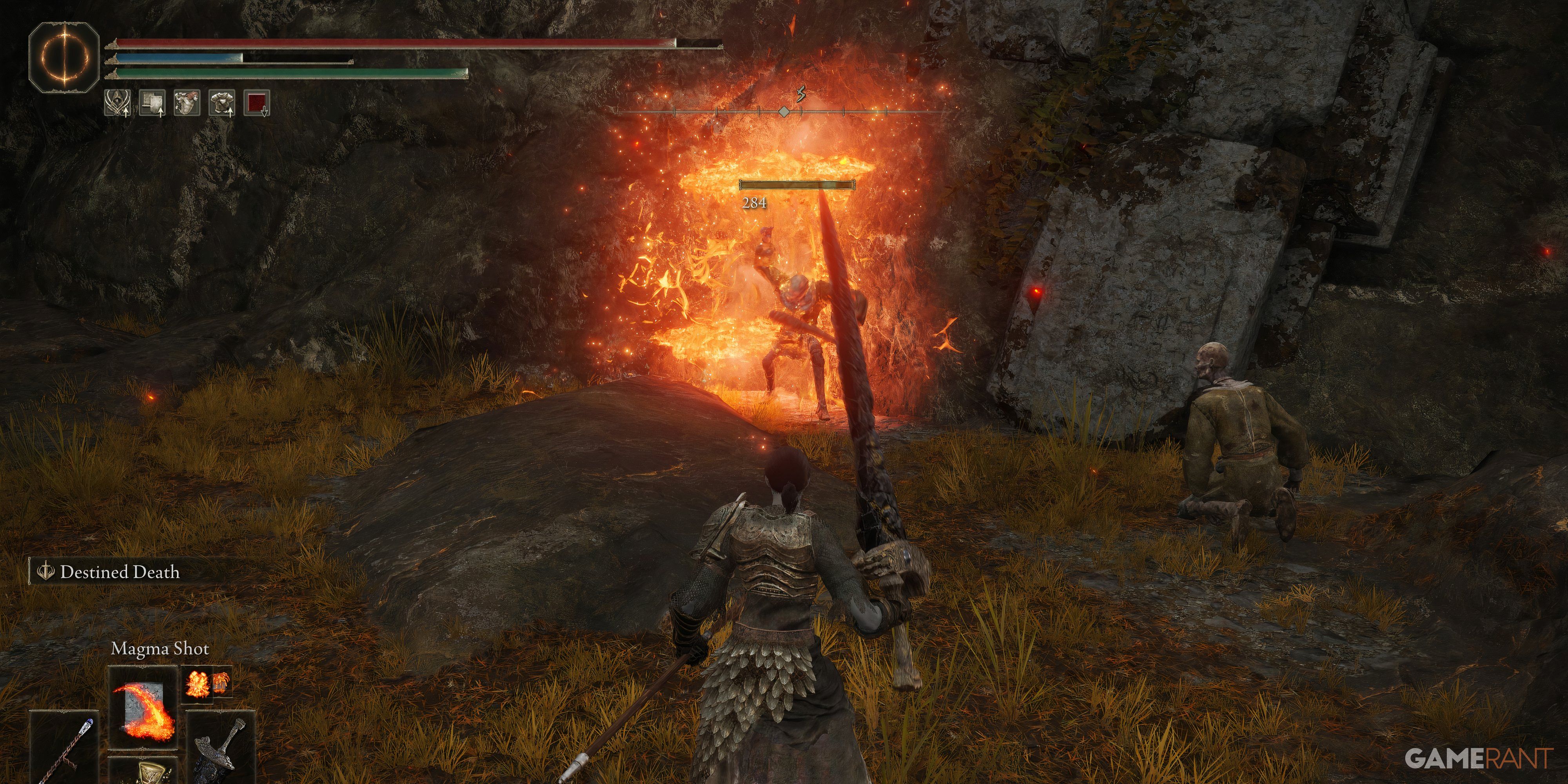Elden Ring: 14 Best Flame Spells, Ranked Player watches an enemy burn in magma