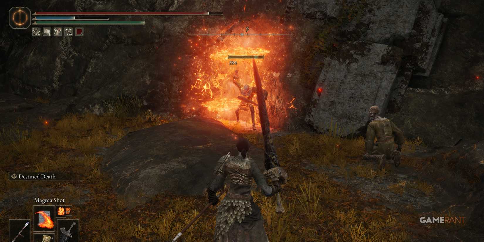 Elden Ring: 14 Best Flame Spells, Ranked Player watches an enemy burn in magma