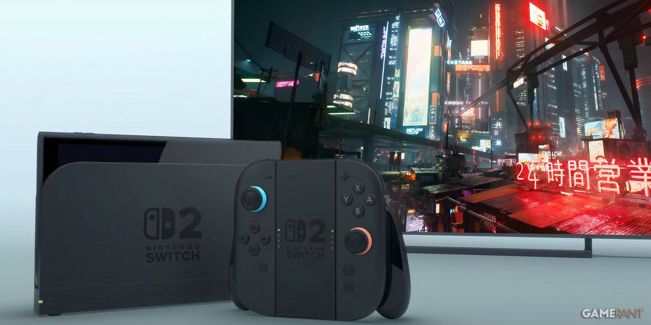 Nintendo Switch 2 playing Cyberpunk 2077 night city