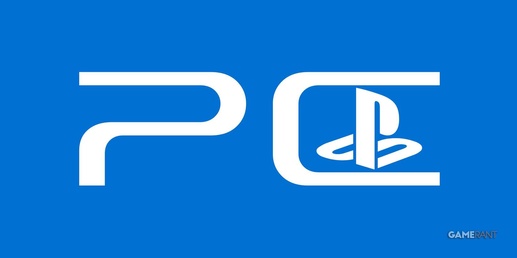 PlayStation logo emblem submark inside word PC white on blue background