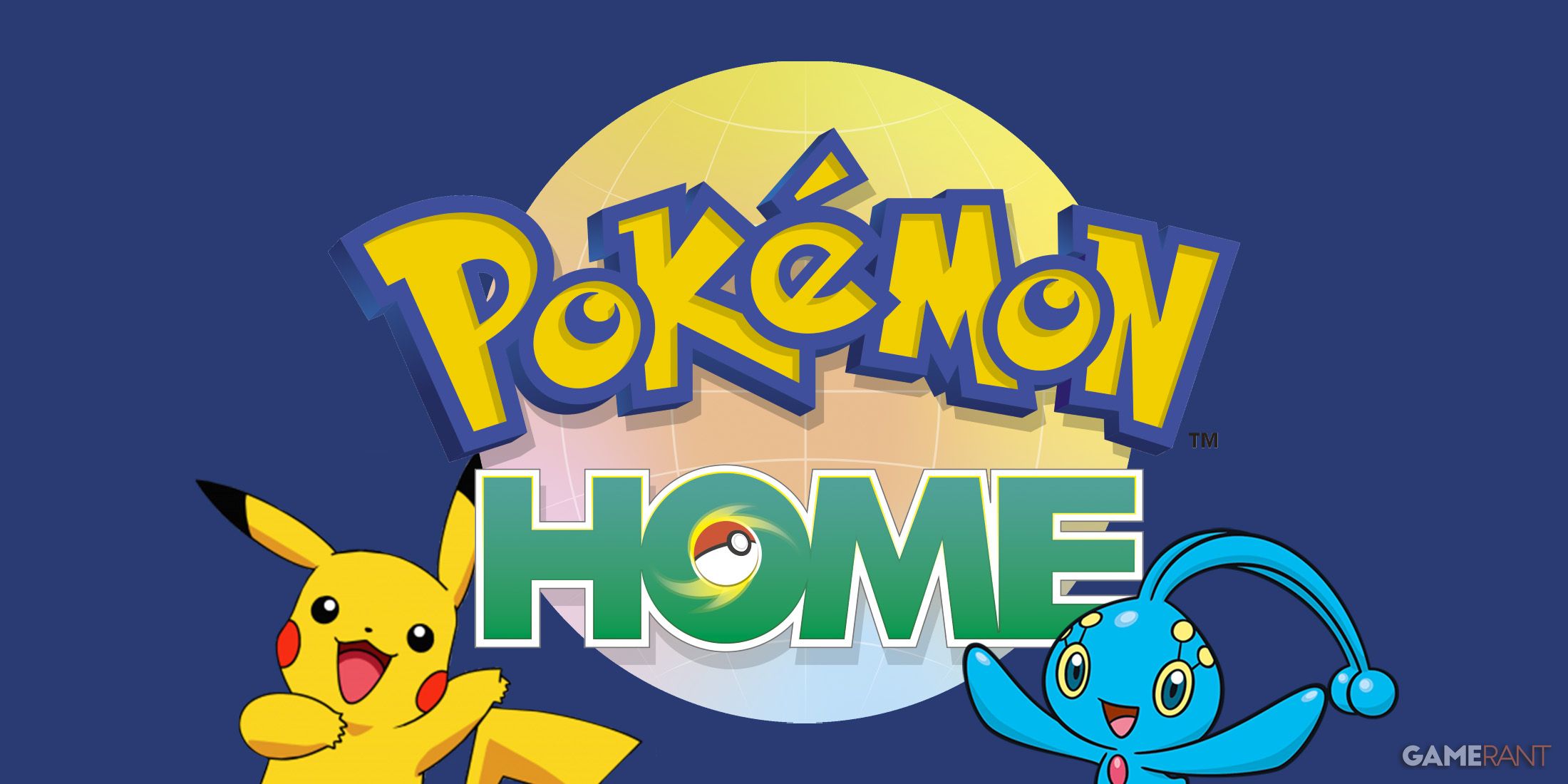 Pokemon Home logo next to Pikachu and Manaphy dark blue background 2x1 composite