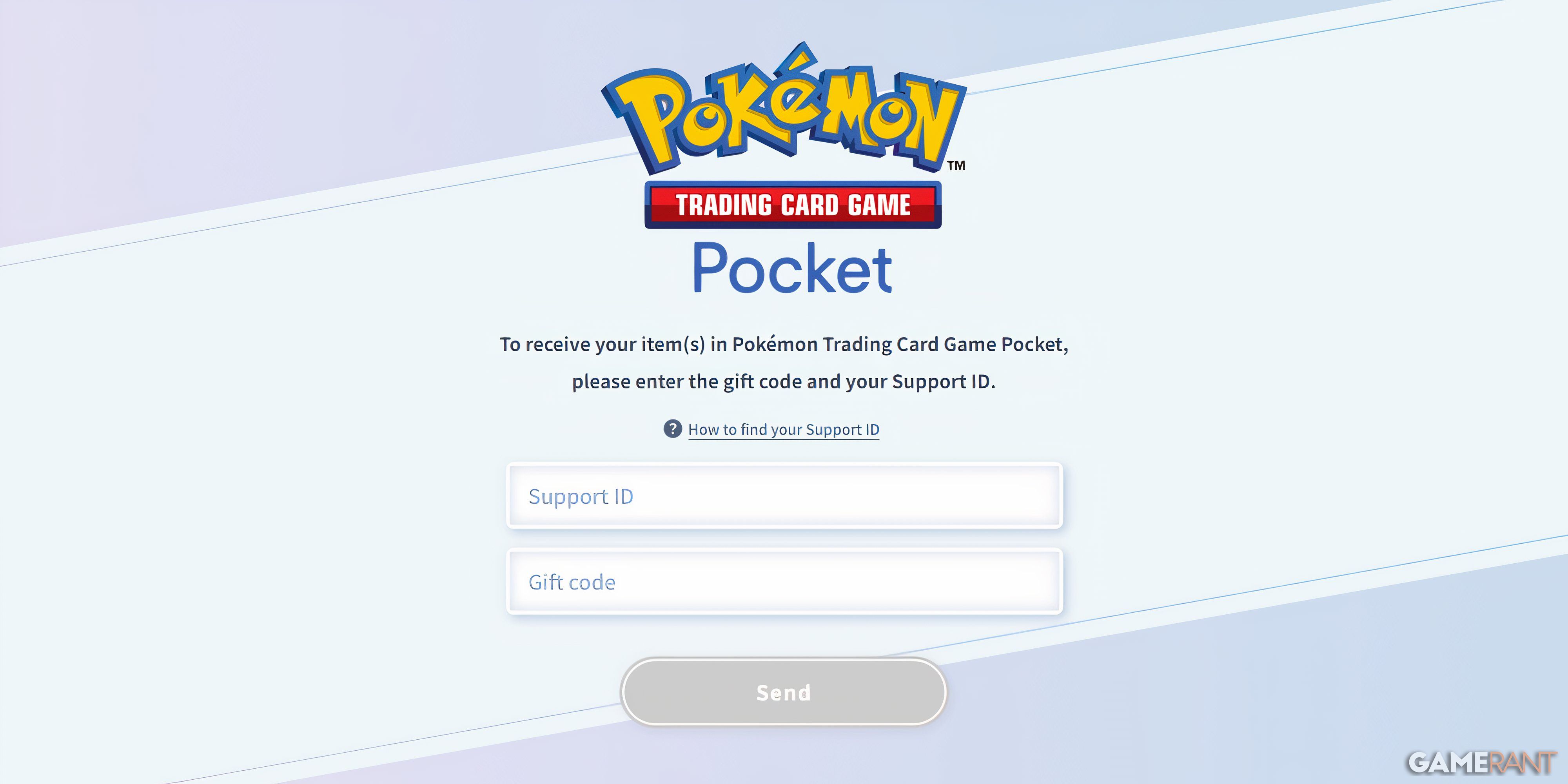 the webpage for redeeming gift codes in pokemon tcg pocket.