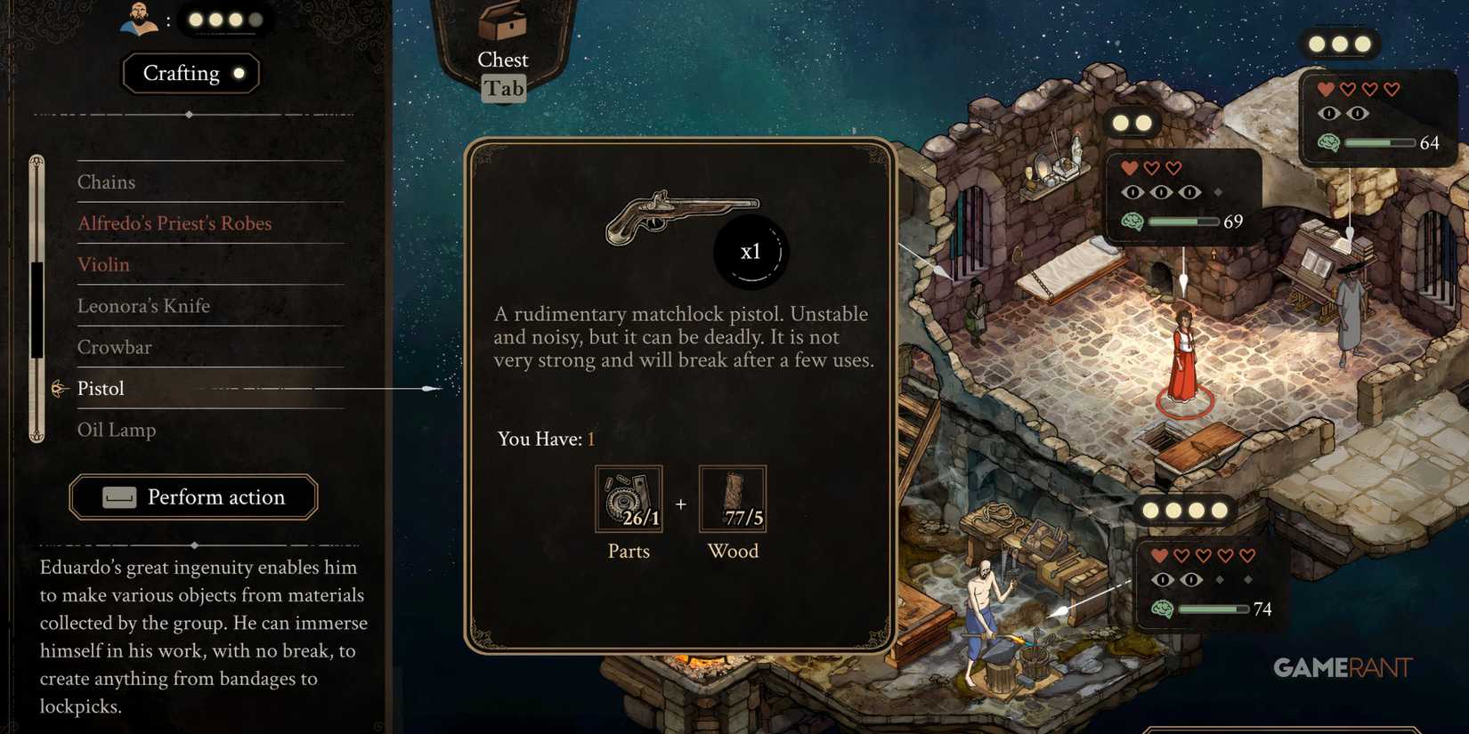 how to create a pistol in the stone of madness.