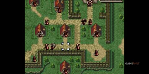 Strategic village defense scenario in Fire Emblem Thracia 776 with challenging JRPG combat