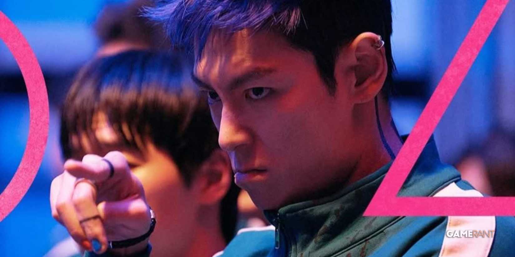 Thanos from squid games pointing at someone