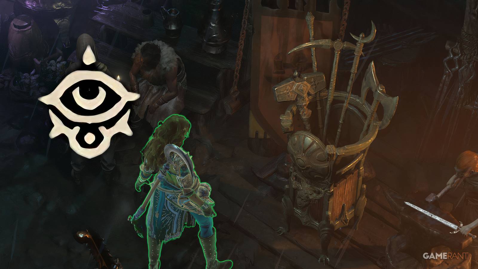 a player character standing next to the armory