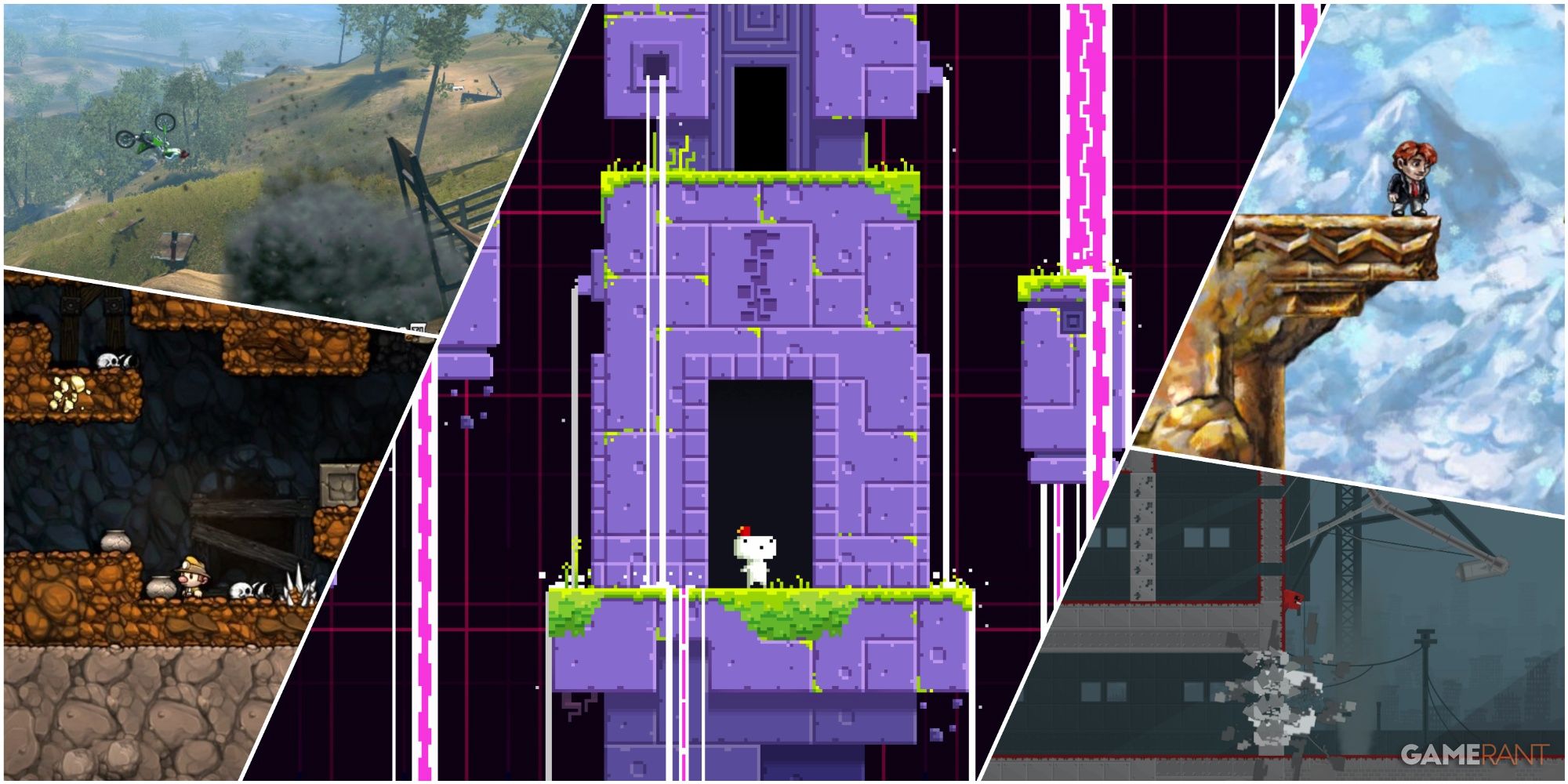 A Collage Of Key Art & Key Frames From Fez, Spelunky, Super Meat Boy, Braid, & Trials Evolutions