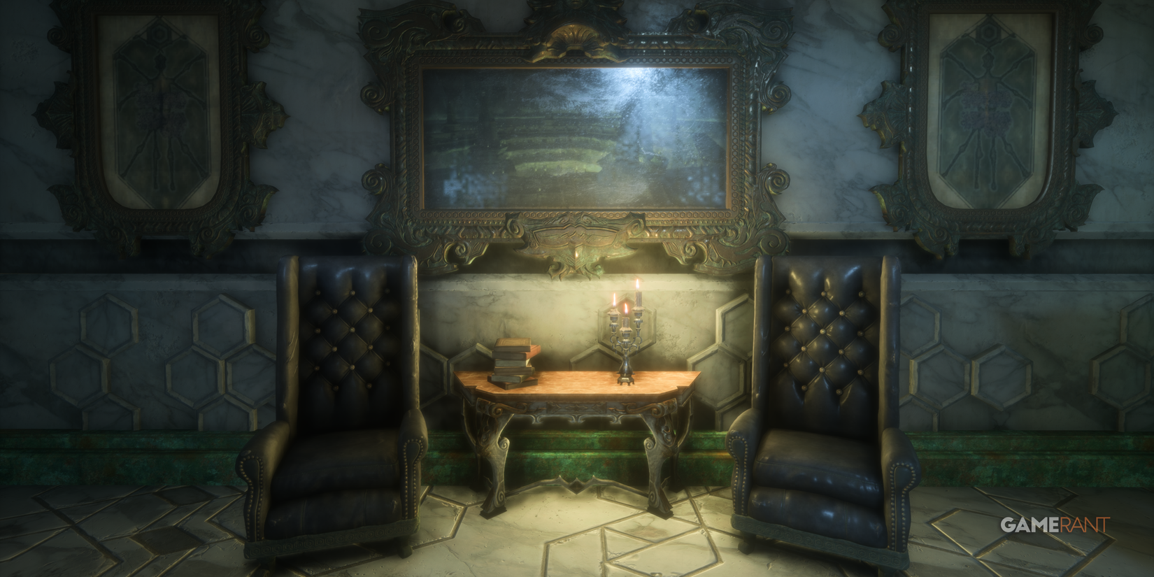 A set of chairs and Nevarran decor in Blackthorne Manor