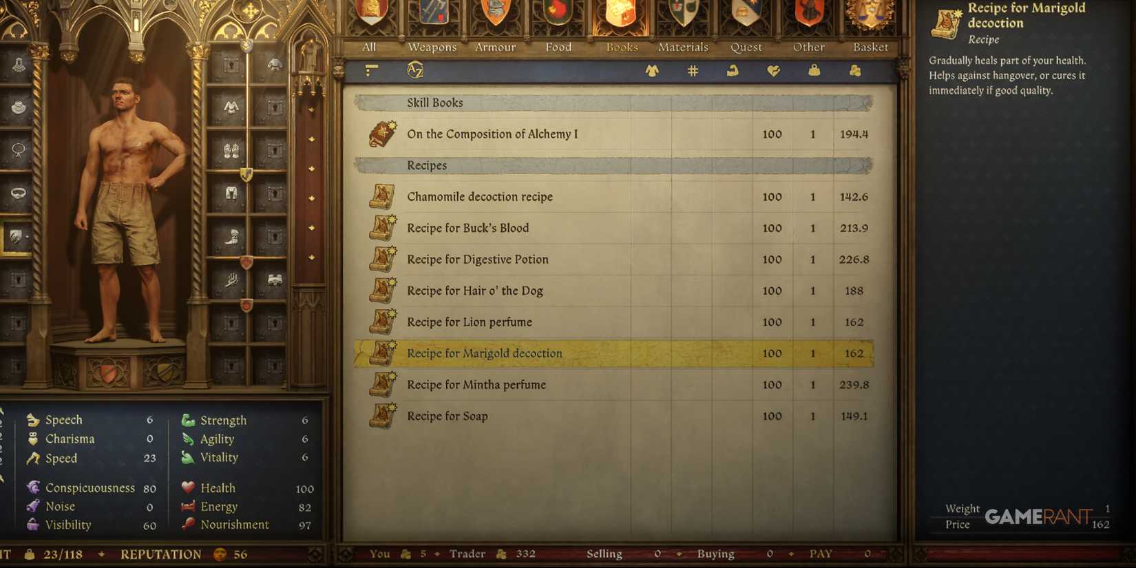 Buy the Marigold recipe to aid your health management in Kingdom Come Deliverance 2