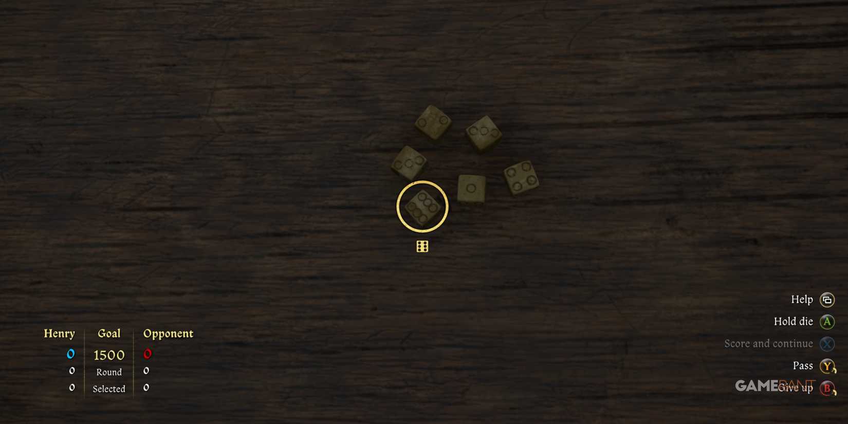 Close-up of the dice gambling mechanic in Kingdom Come Deliverance 2