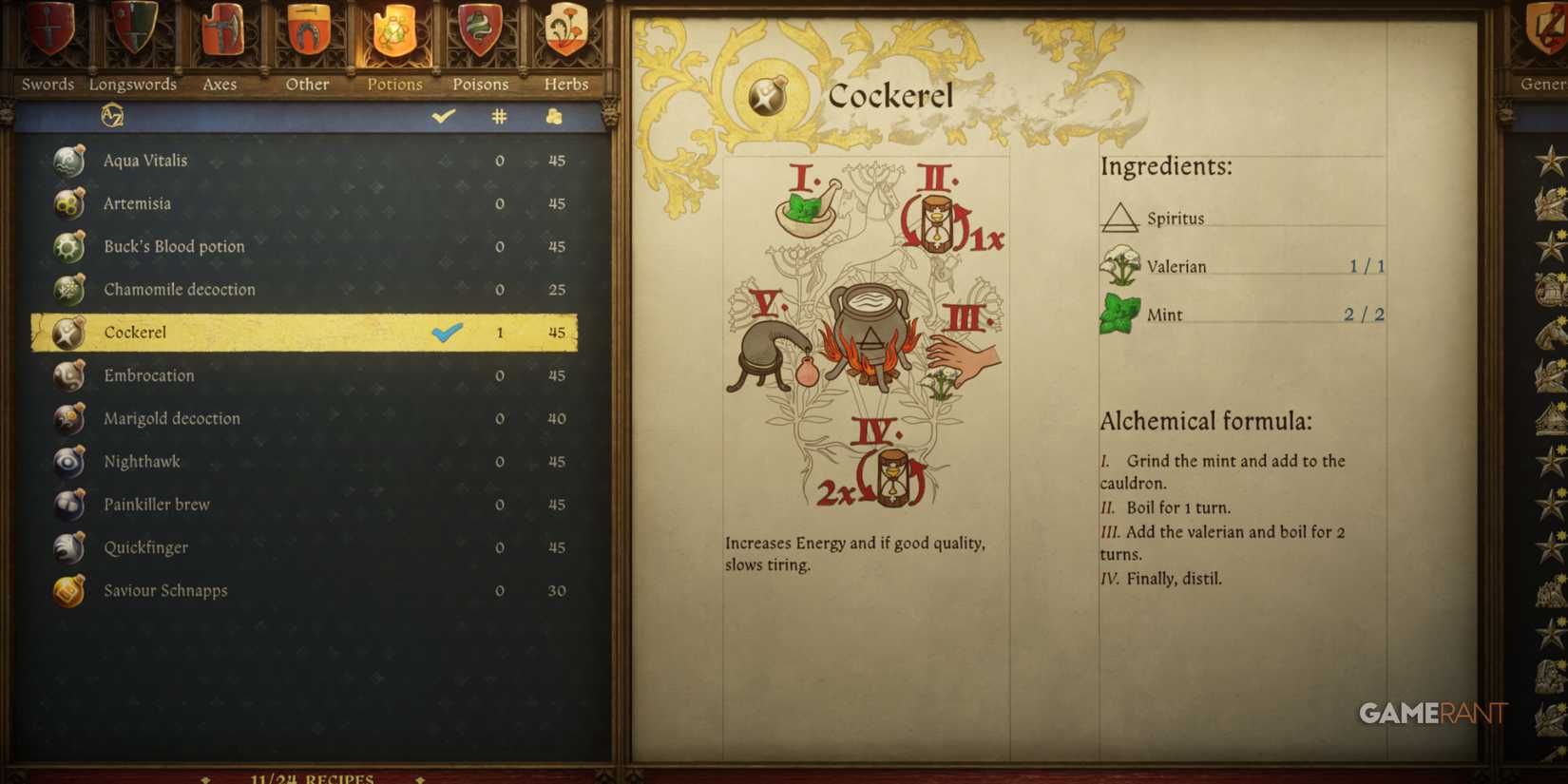 Cockrel boosts energy and slows tiring, one of the best potions in Kingdom Come Deliverance 2