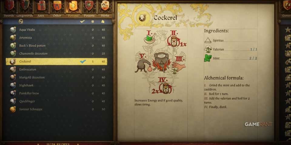 Cockrel boosts energy and slows tiring, one of the best potions in Kingdom Come Deliverance 2