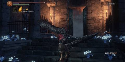 Character in the Curse-Rotted Greatwood arena in Dark Souls 3