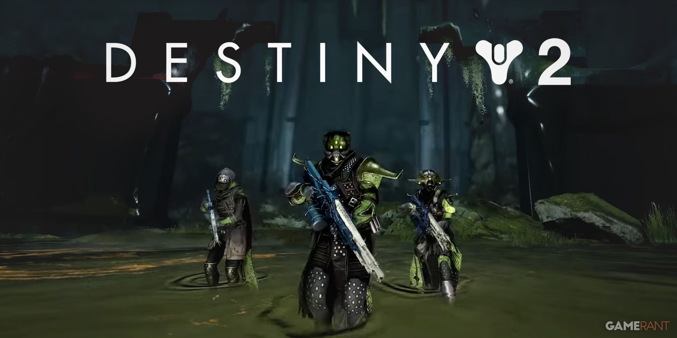 Destiny 2 Sundered Doctrine teaser still frame there Guardians standing in water white game logo 2x1 composite