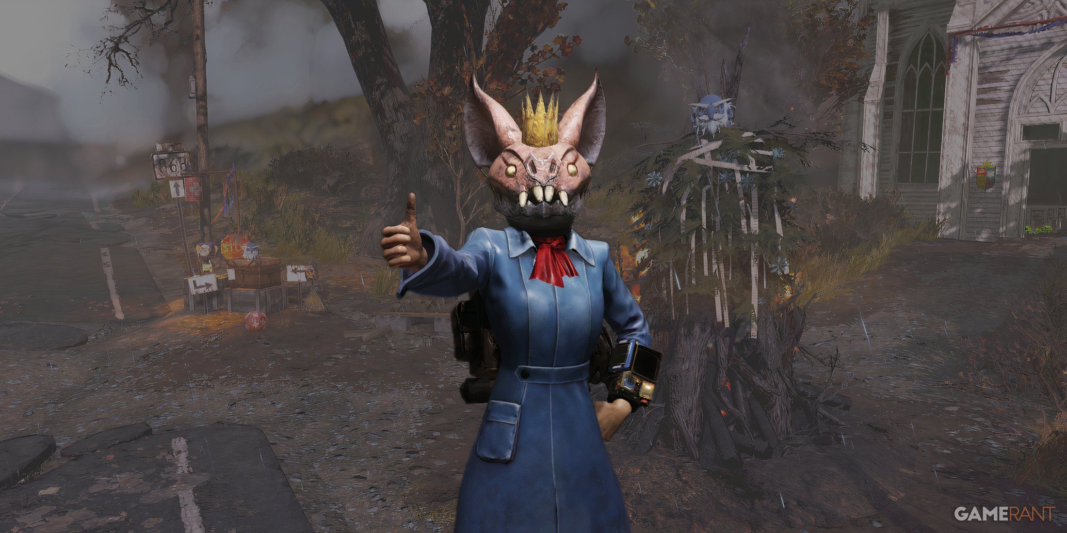 Fallout 76 Fasnacht Day Seasonal Event Rare Rewards Scorchbeast Queen Mask Player Thumbs Up Pose edit GAMERANT