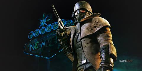 Fallout New Vegas ranger uniform with revolver dark blue background 2x1 composite