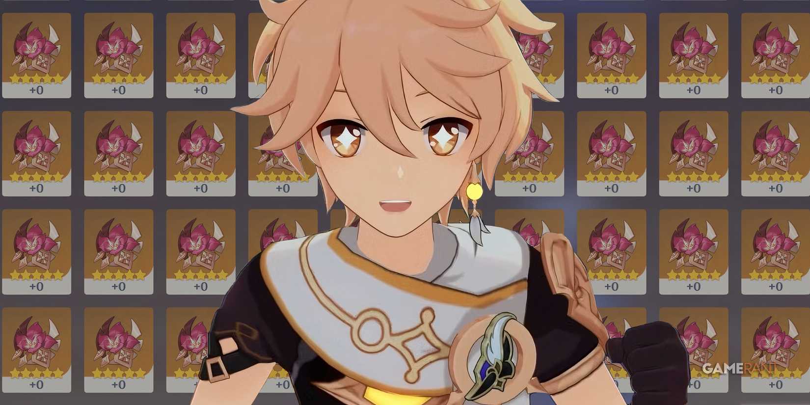 Genshin Impact Traveler Aether with Artifact Sets Inventory Screen edit GAMERANT