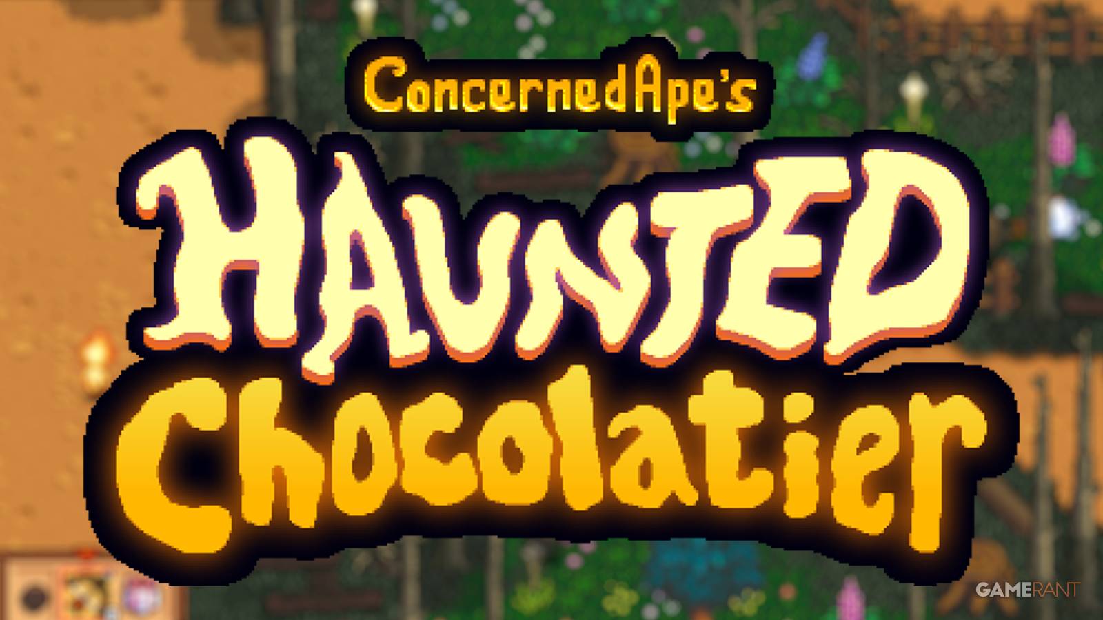 Haunted Chocolatier logo with official screenshot in background
