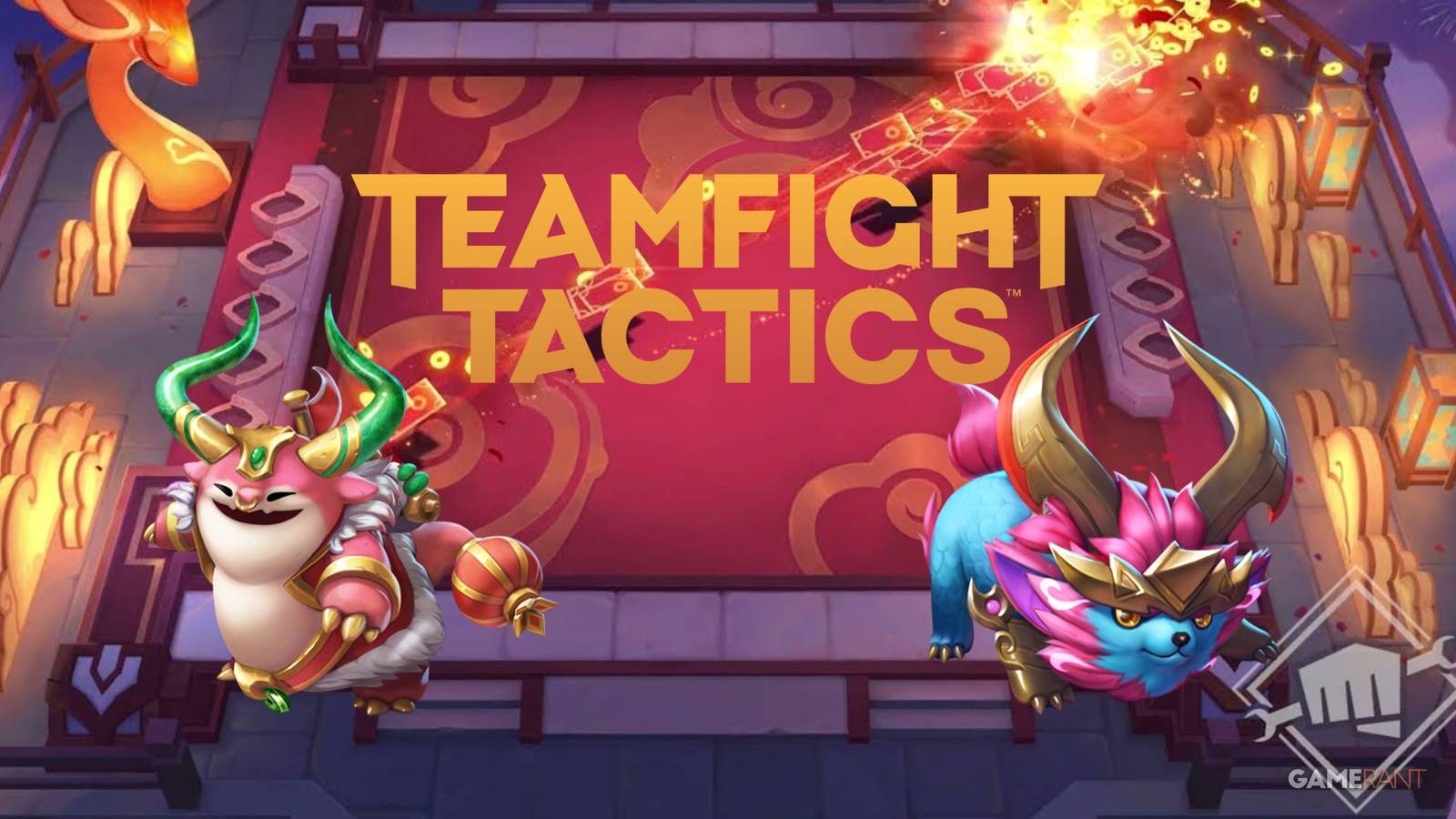 Teamfight Tactics Logo over various Little Legends from the Festival of Beasts, which has been revived for the 2025 Lunar Festival