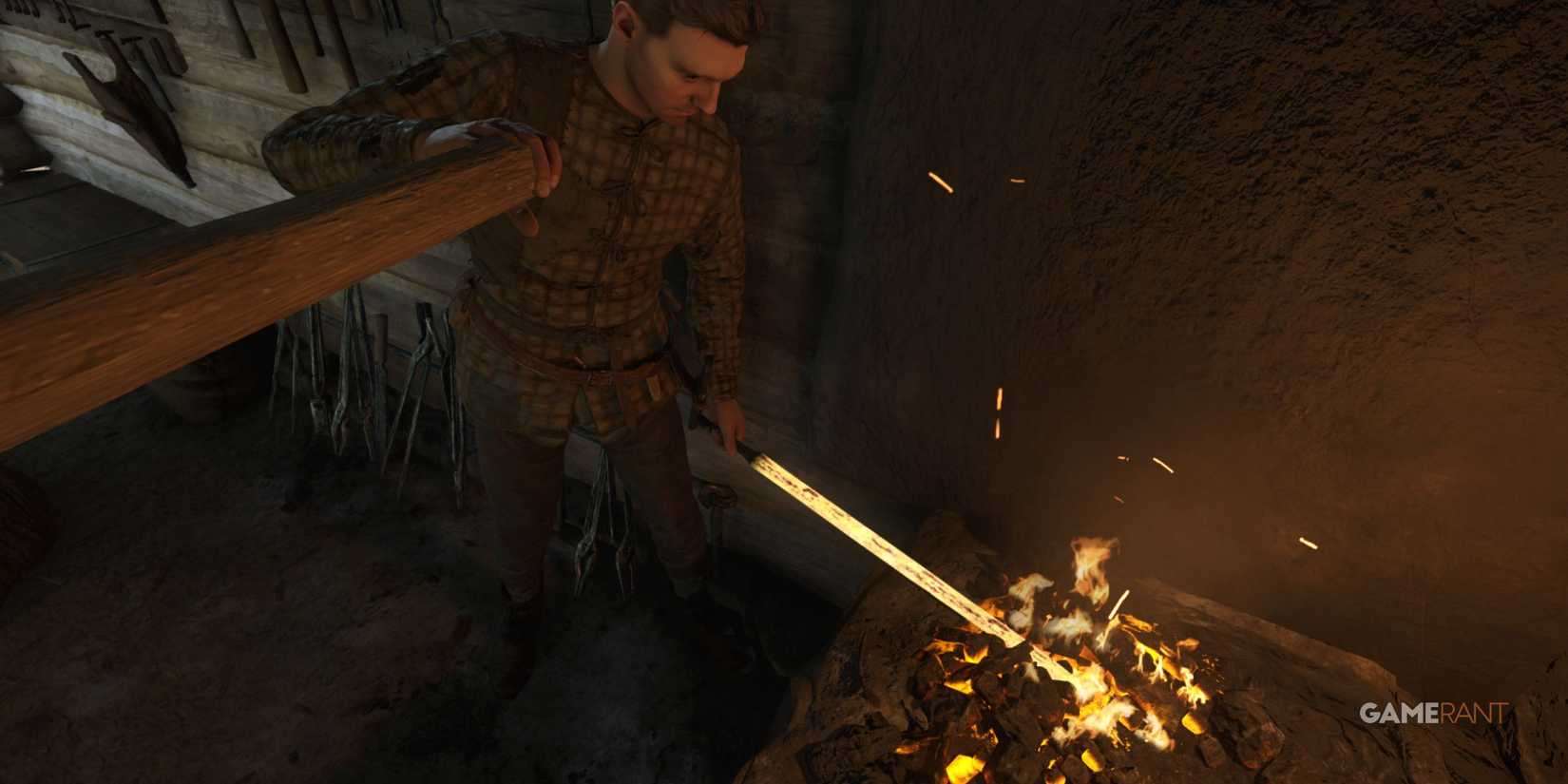 Henry in the blacksmith forge in Kingdom Come: Deliverance