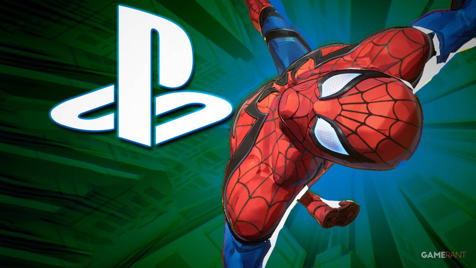 Marvel Rivals Spider-Man next to white glowing PlayStation logo submark 2x1 composite