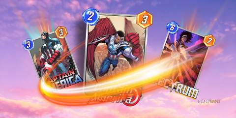 sam wilson captain america card along with steve rogers and spectrum from marvel snap.