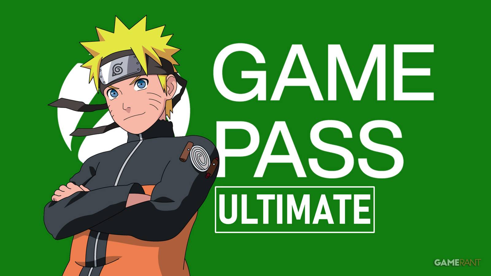 Naruto Uzumaki next to Xbox Game Pass Ultimate logo green background 2x1 composite