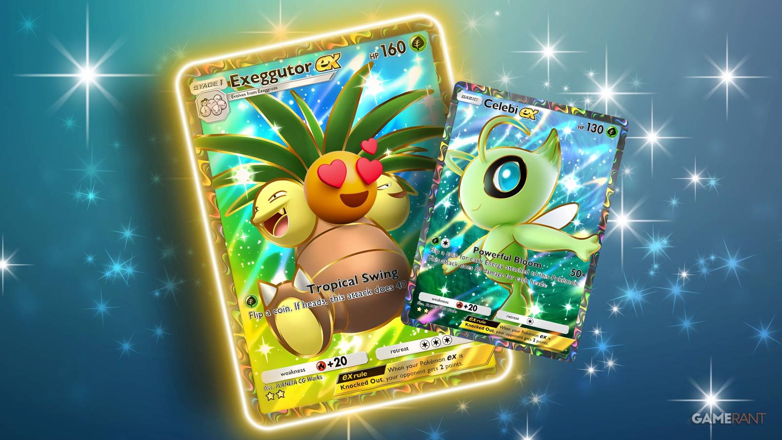 exeggutor ex and celebi ex cards from pokemon tcg pocket.