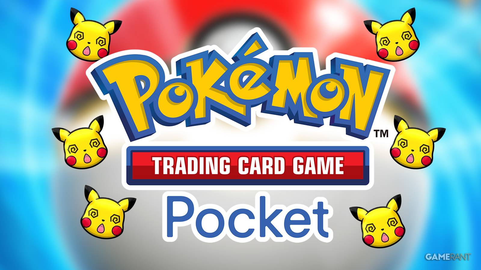 Pokemon TCG Pocket logo with Dizzy Pikachu head sprites from Pokemon Shuffle 2x1 composite
