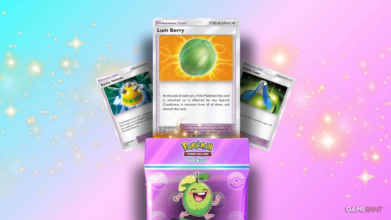 pokemon tcg pocket's tool cards coming out of a pack.