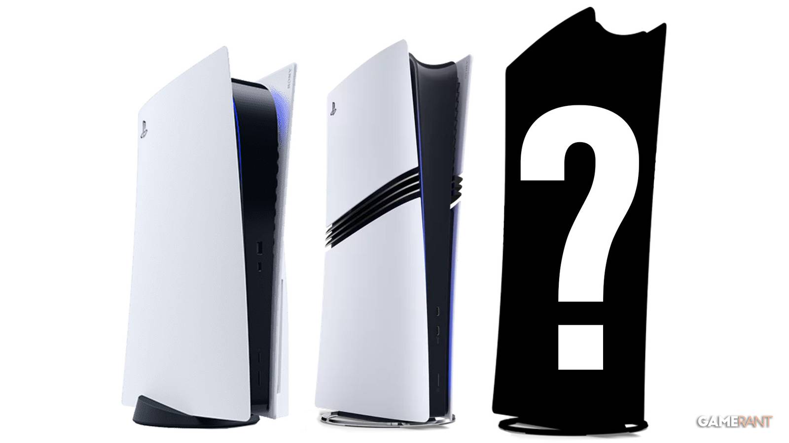 PS5 vs PS5 Pro vs PS6 silhouette with question mark mockup on white background 2x1 composite
