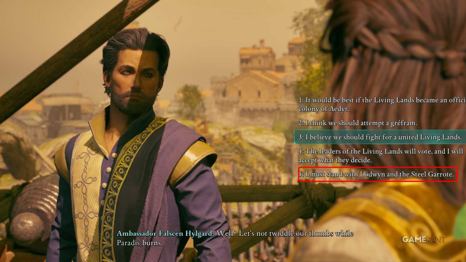 Ficar do lado de Lodwyn e do Steel Garrote