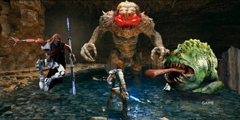 three legendary bosses from star wars jedi: sruvivor attacking cal.